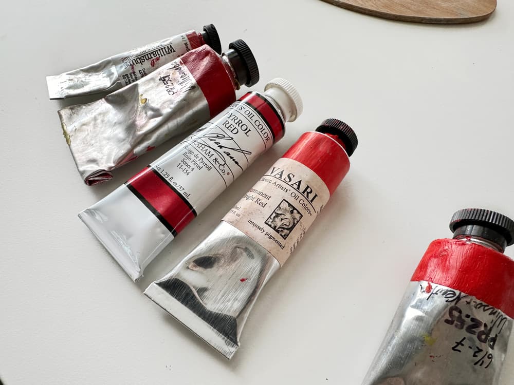 Four tubes of Pyrrole Red PR254 (notably by M Graham and Vasari as well as a few others) and one tube of PR255.