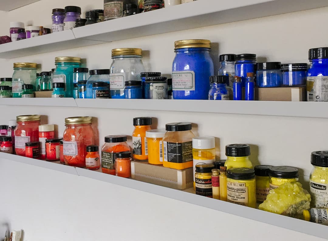 Shelves of fine art pigments