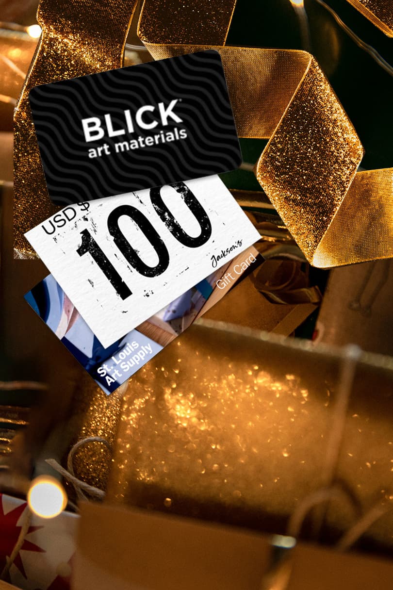 Gift cards in a sparkly holiday scene