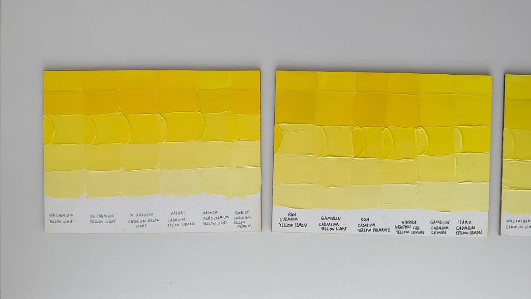 Two panels show cadmium yellow light paints and cadmium yellow lemon paints