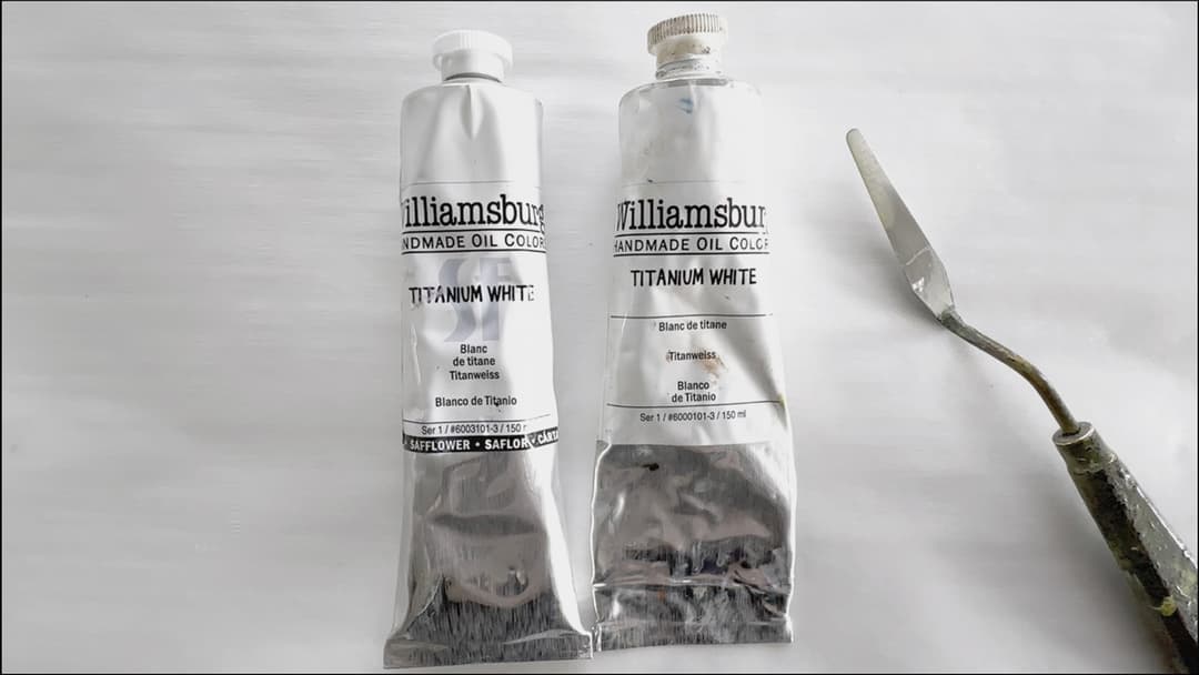 Two tubes of Williamsburg Titanium White-- one made with Linseed Oil, one made with Safflower Oil